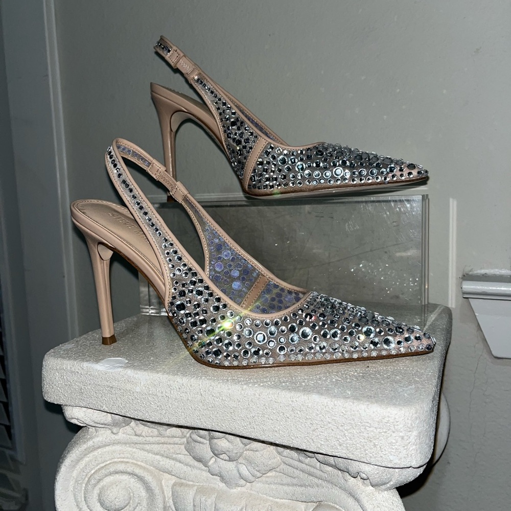 Steve Madden Silver and Tan Embellished Heels